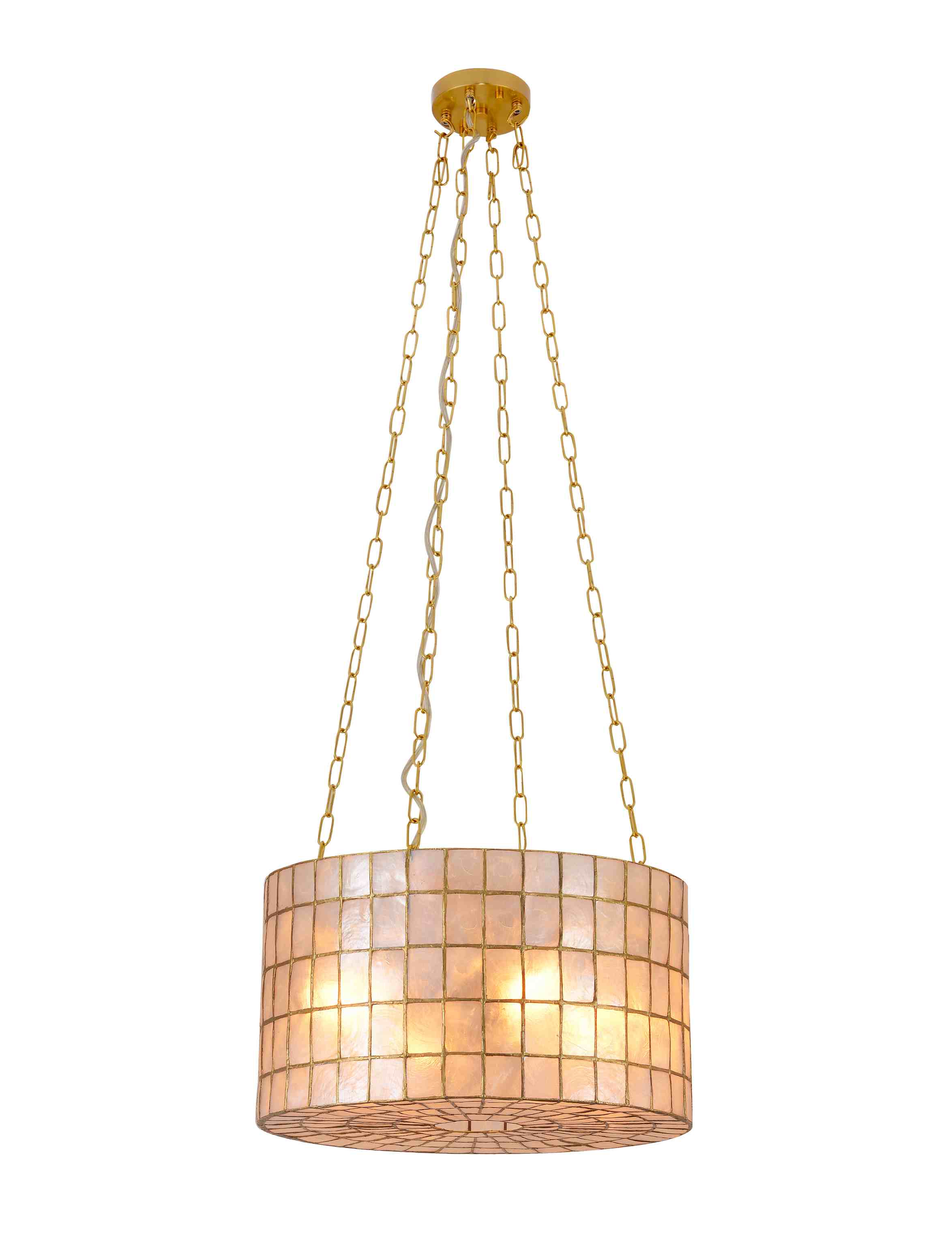 Capiz Shell Drum Chandelier karo Rantai Emas