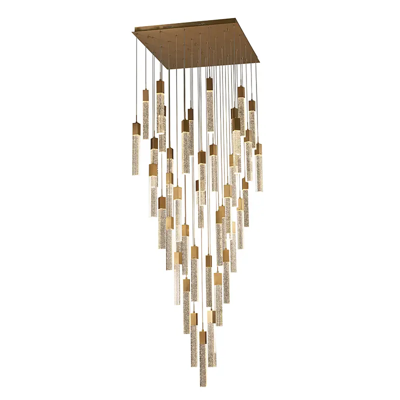 Lampu Gantung Kristal Modern Emas kanggo Tangga